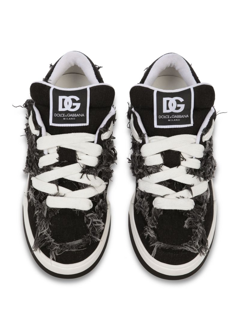 Black and White New Roma Frayed Sneakers