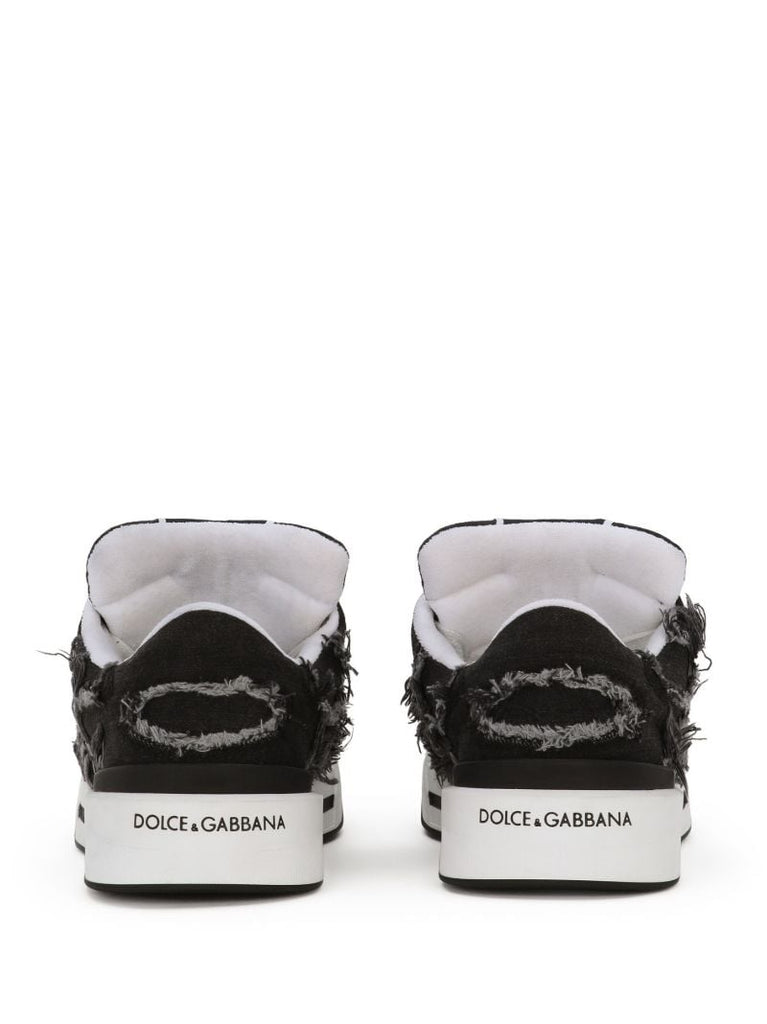 Black and White New Roma Frayed Sneakers