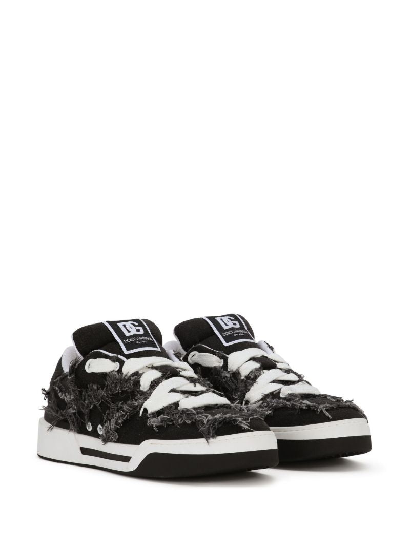Black and White New Roma Frayed Sneakers