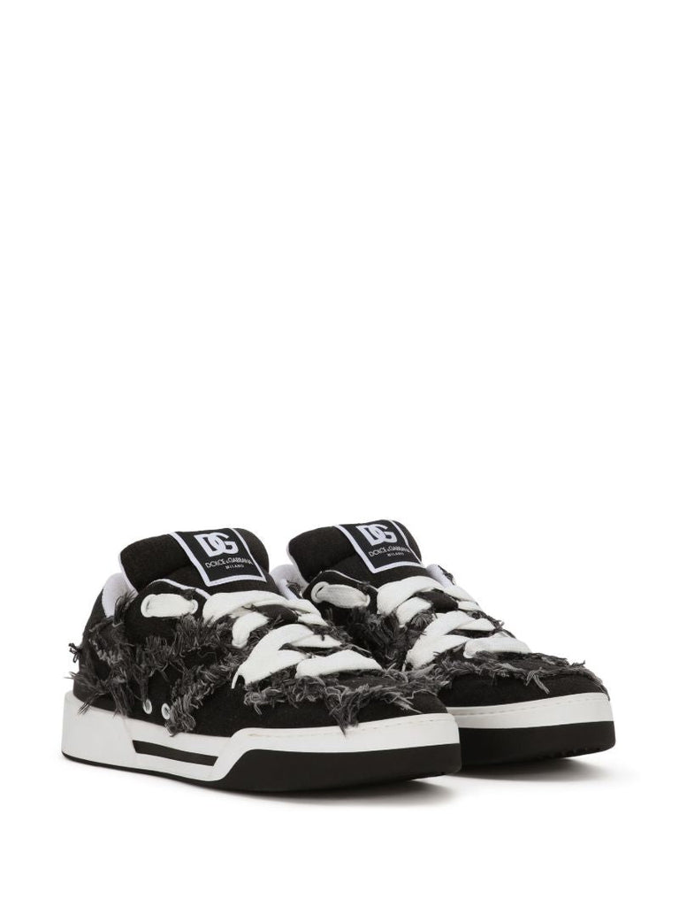 Black and White New Roma Frayed Sneakers