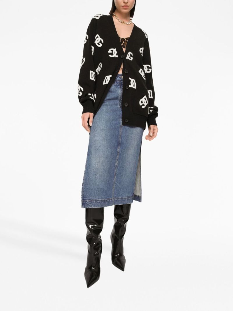 Blue High-rise Denim Midi Skirt