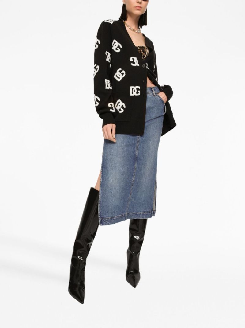 Blue High-rise Denim Midi Skirt