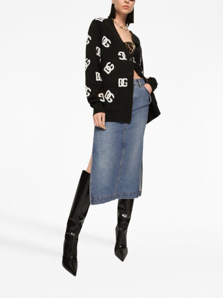 Blue High-rise Denim Midi Skirt