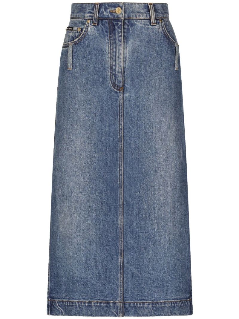 Blue High-rise Denim Midi Skirt