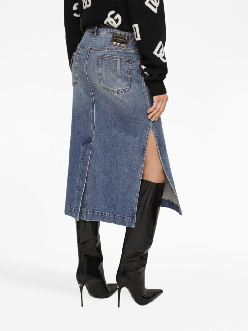 Blue High-rise Denim Midi Skirt