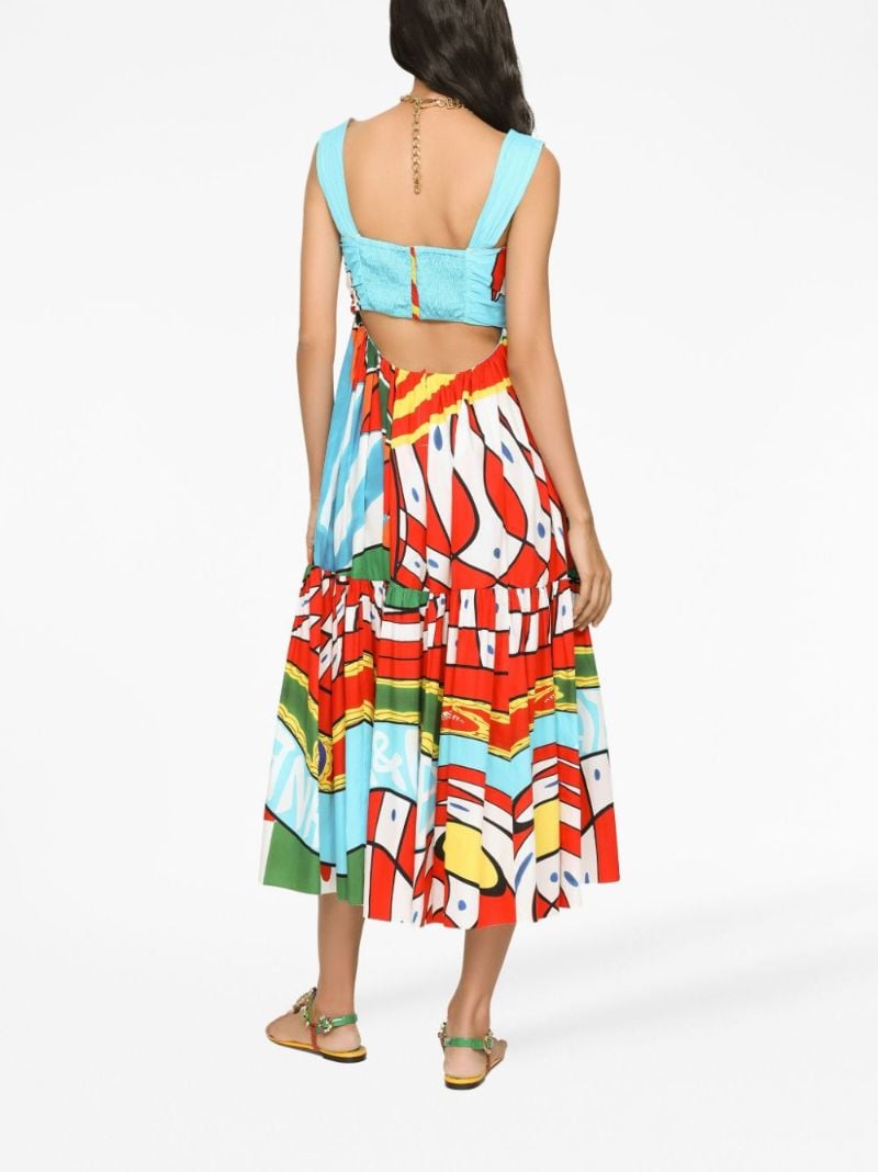Blue Graphic-print Tiered Dress