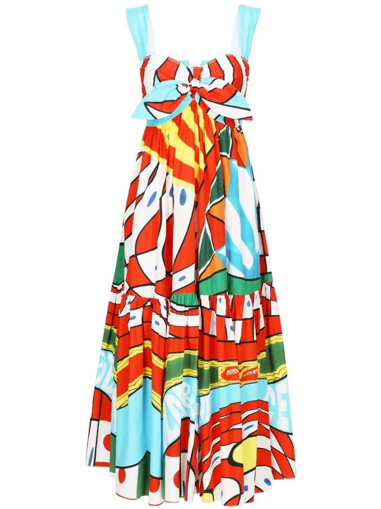 Blue Graphic-print Tiered Dress