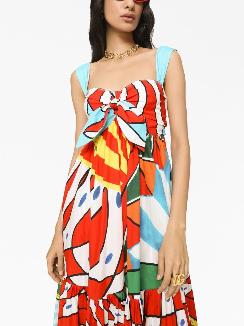 Blue Graphic-print Tiered Dress