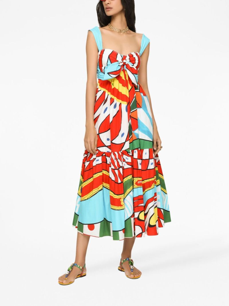 Blue Graphic-print Tiered Dress