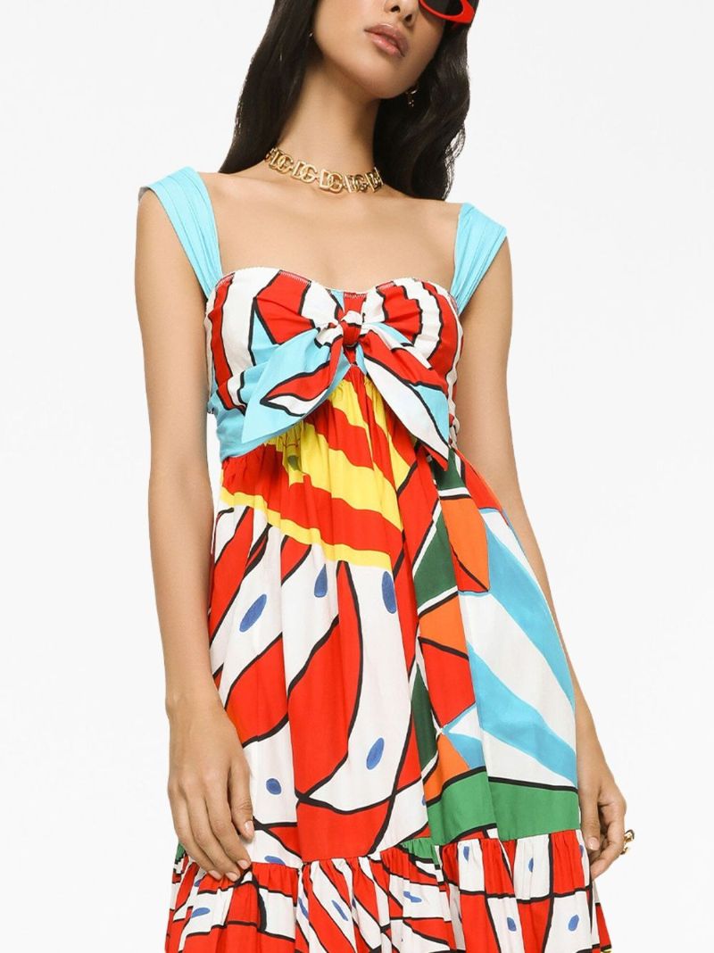 Blue Graphic-print Tiered Dress