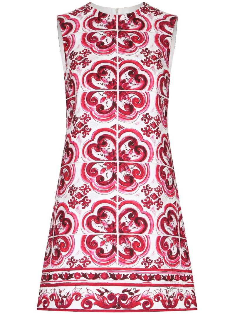 White Majolica Print Mini Dress