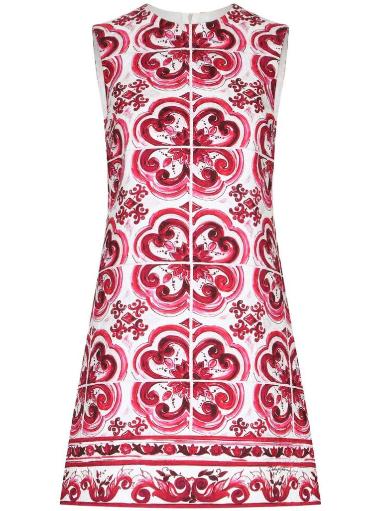White Majolica Print Mini Dress
