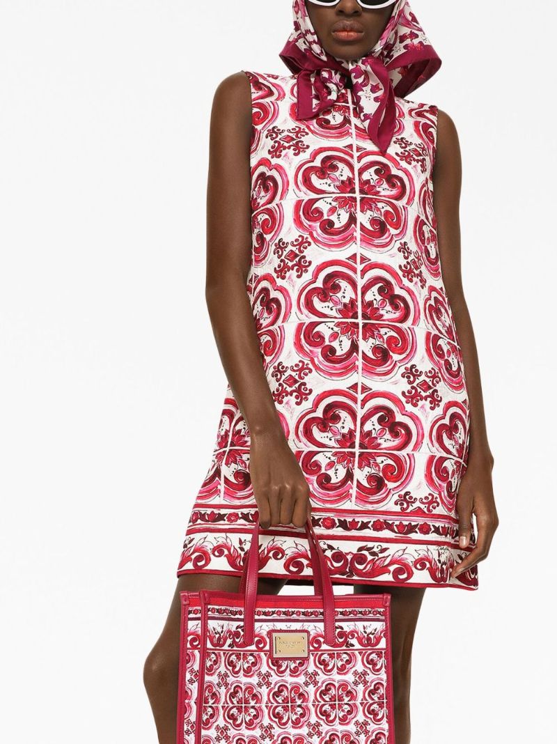 White Majolica Print Mini Dress