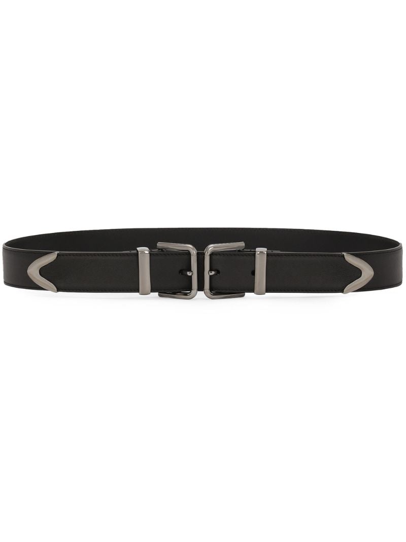 Black Double-buckle Leather Belt