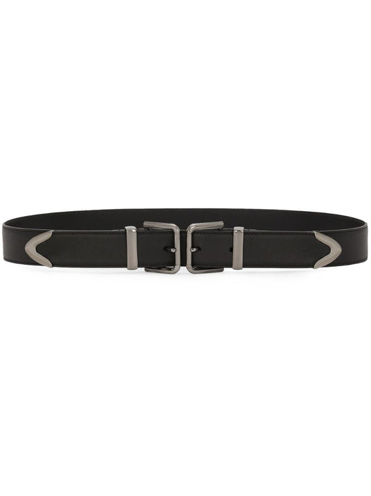 Black Double-buckle Leather Belt