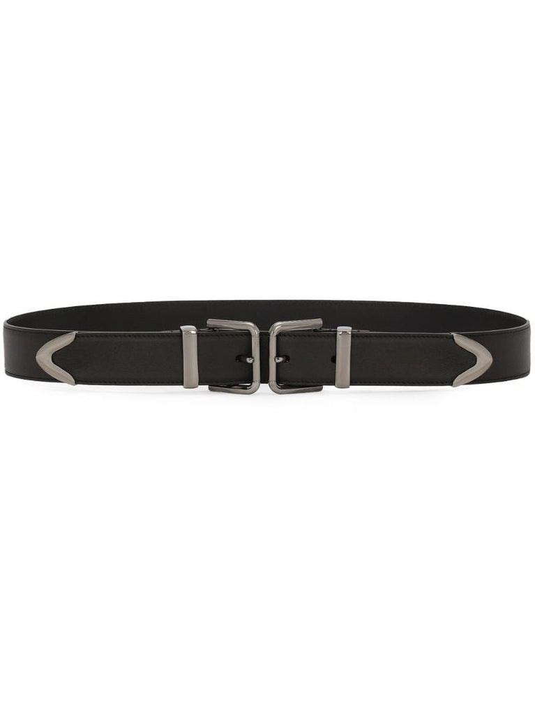 Black Double-buckle Leather Belt