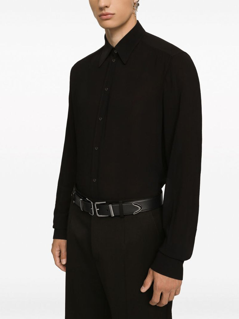 Black Double-buckle Leather Belt