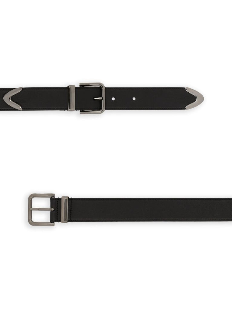 Black Double-buckle Leather Belt