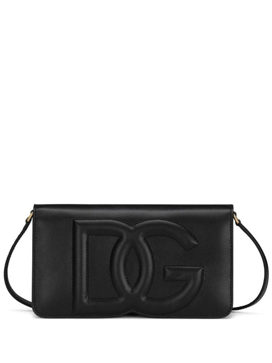 Black Dg Logo Leather Shoulder Bag