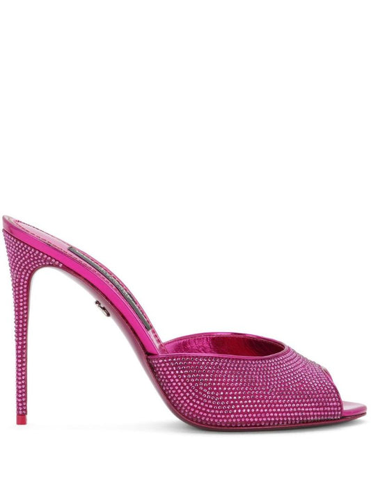 Pink 105 Rhinestone Embellished Satin Mules