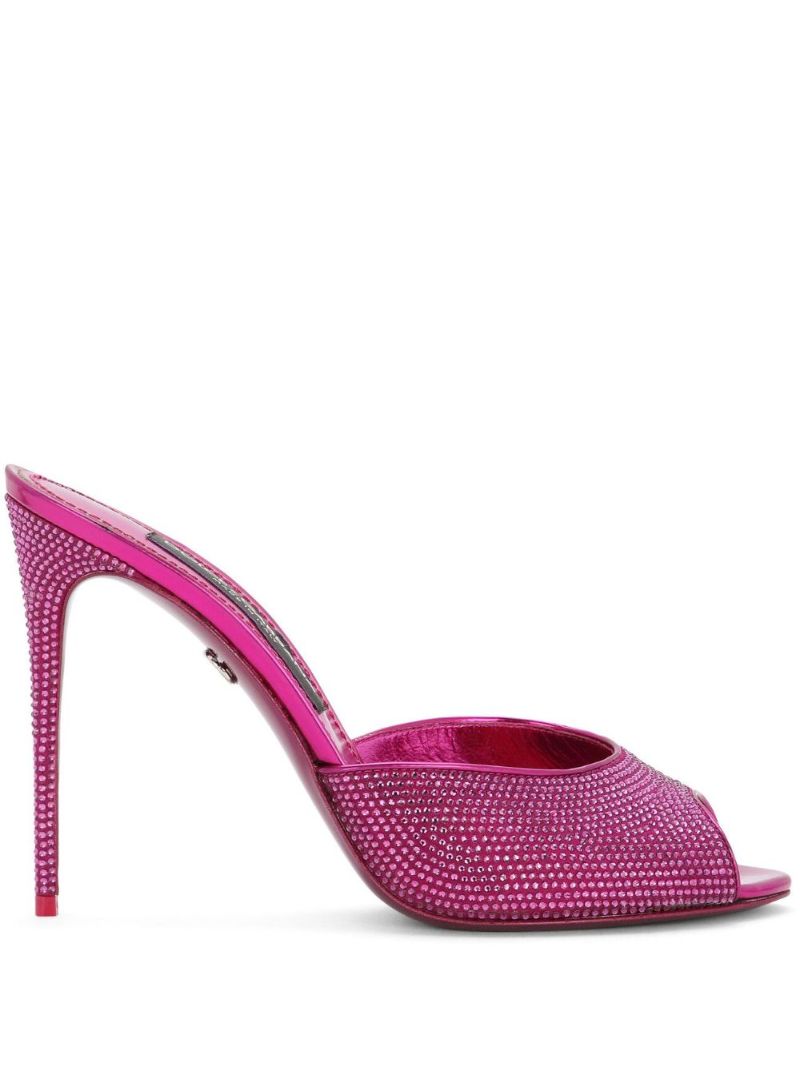 Pink 105 Rhinestone Embellished Satin Mules