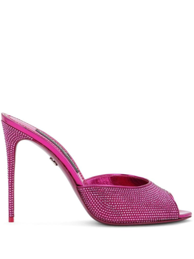 Pink 105 Rhinestone Embellished Satin Mules
