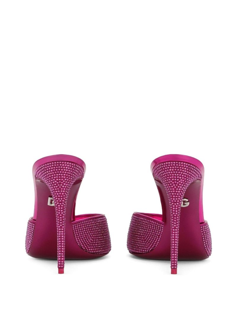 Pink 105 Rhinestone Embellished Satin Mules