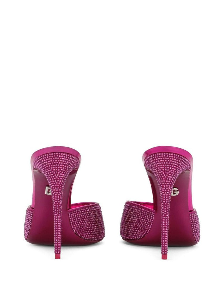 Pink 105 Rhinestone Embellished Satin Mules