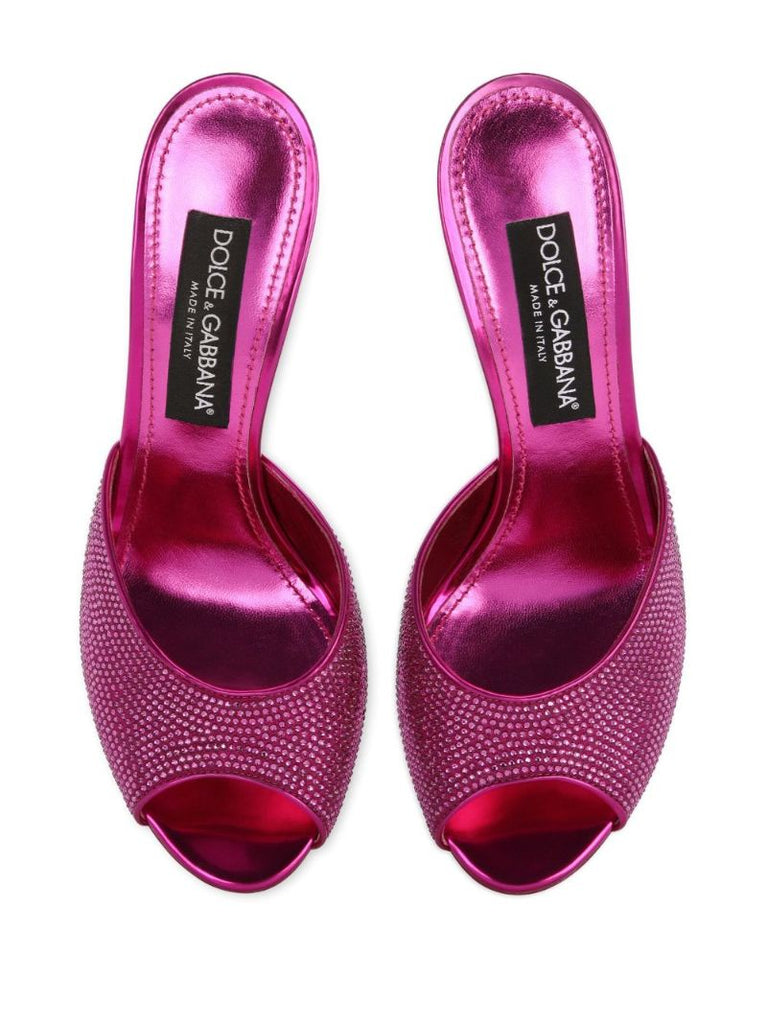 Pink 105 Rhinestone Embellished Satin Mules