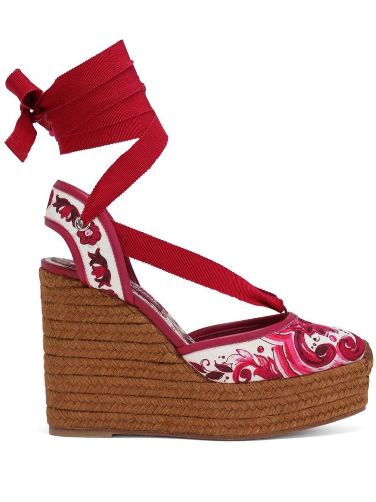 Red Majolica Print Espadrille Wedges