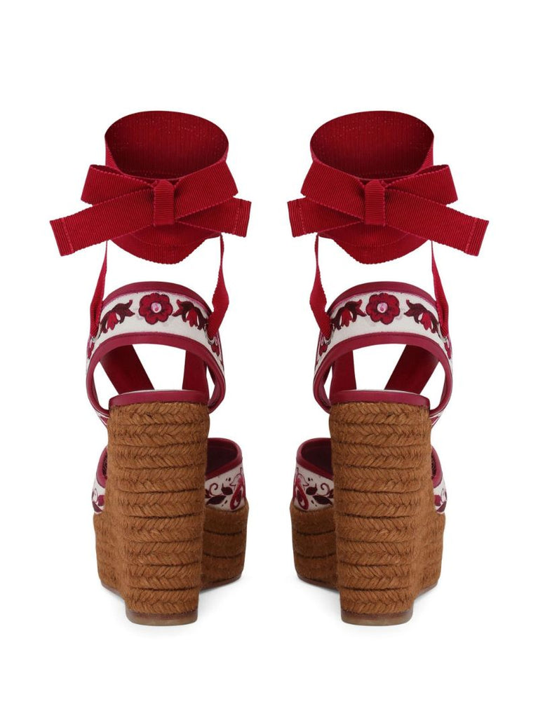 Red Majolica Print Espadrille Wedges