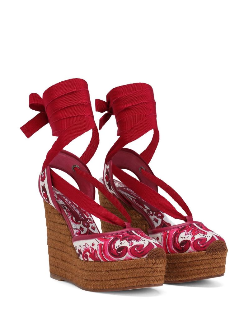 Red Majolica Print Espadrille Wedges