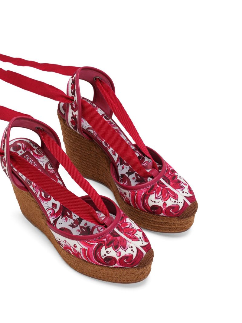 Red Majolica Print Espadrille Wedges