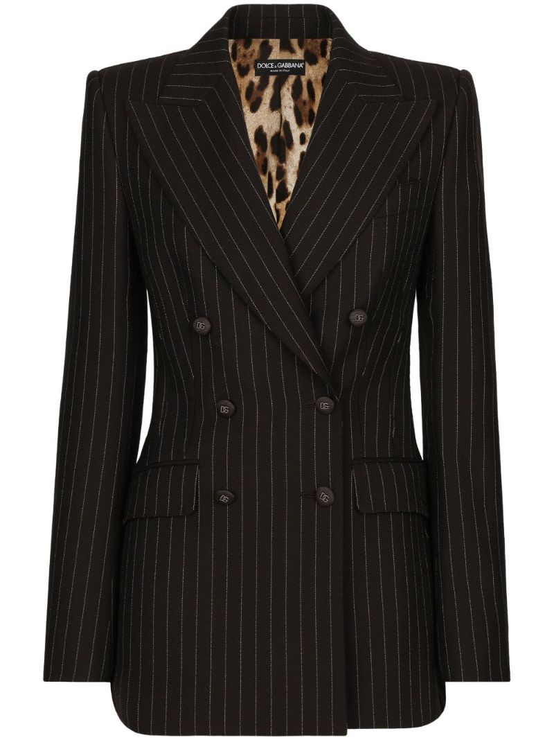 Brown Pinstriped Double-breasted Blazer