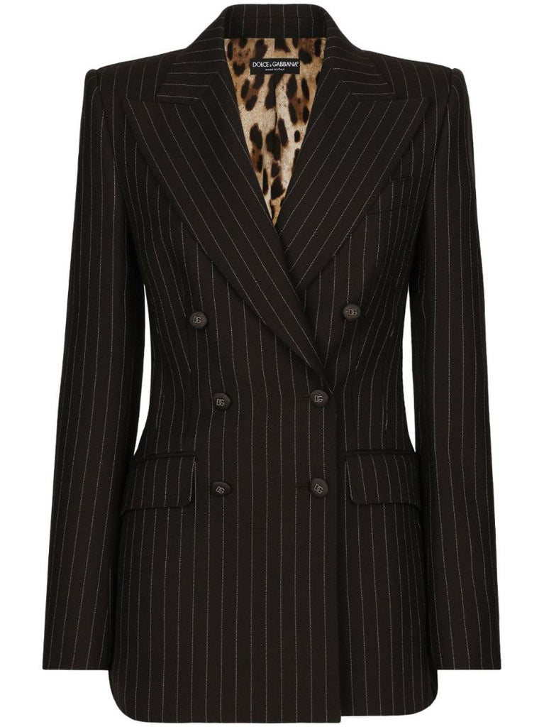 Brown Pinstriped Double-breasted Blazer