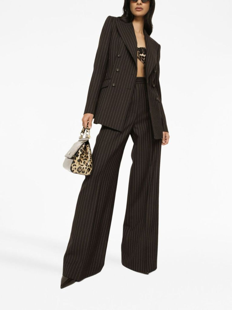 Brown Pinstriped Double-breasted Blazer