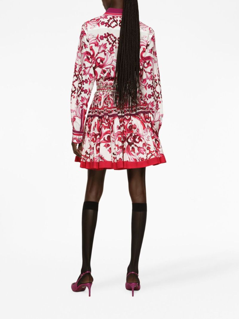 Red Cotton Majolica Print Pleated Skirt