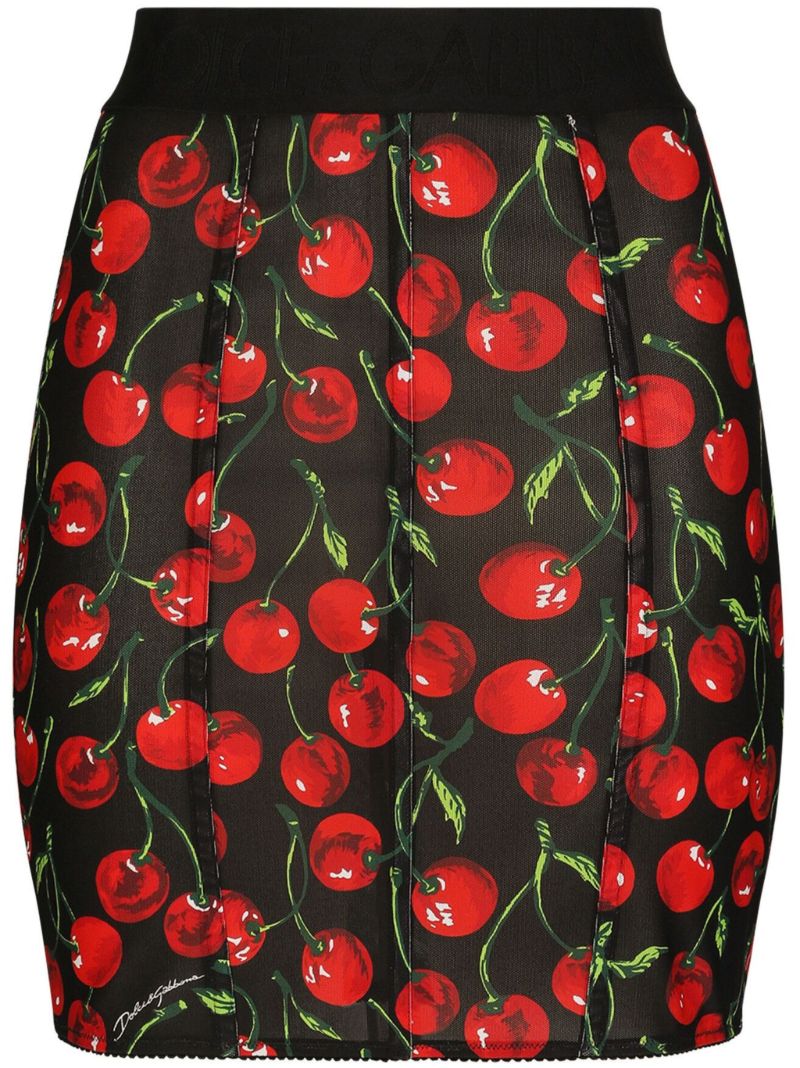 Black Cherry-print Mini Skirt