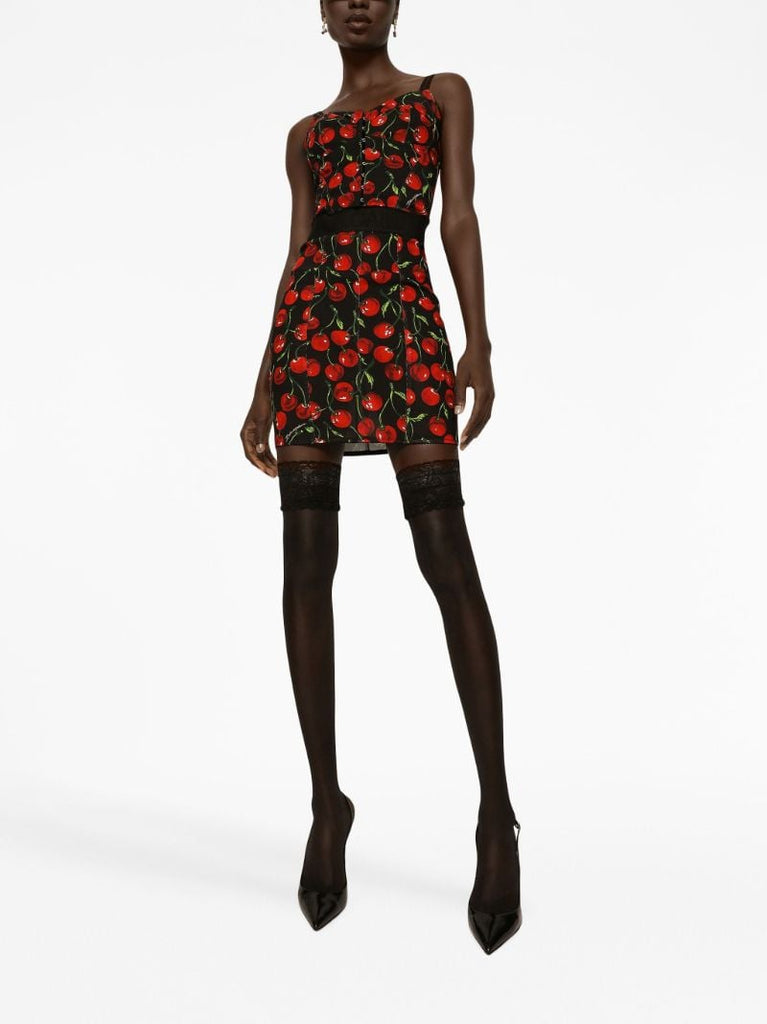 Black Cherry-print Mini Skirt