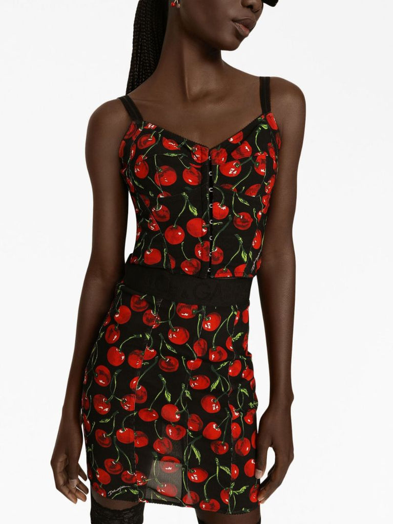 Black Cherry-print Mini Skirt