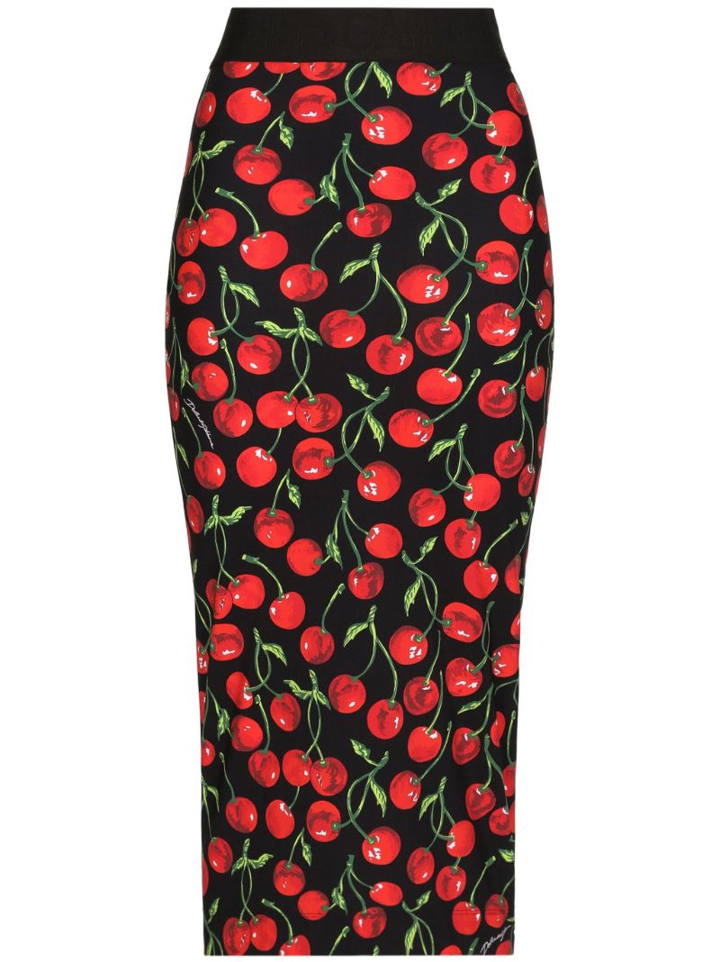 Black Cherry Print Pencil Skirt