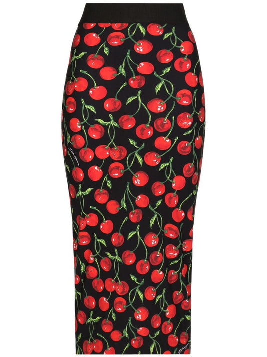 Black Cherry Print Pencil Skirt
