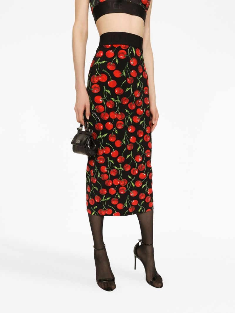 Black Cherry Print Pencil Skirt