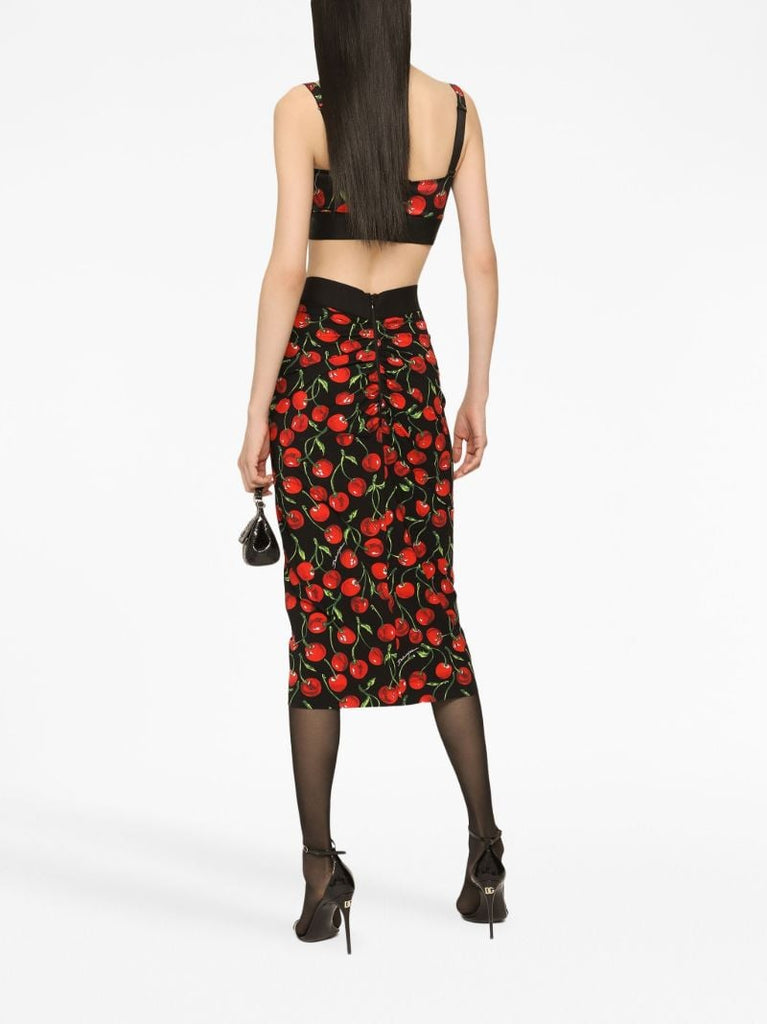 Black Cherry Print Pencil Skirt