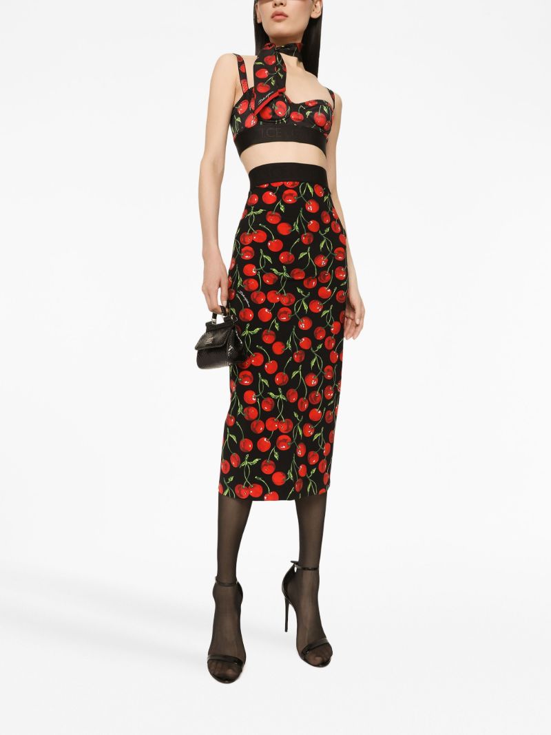 Black Cherry Print Pencil Skirt