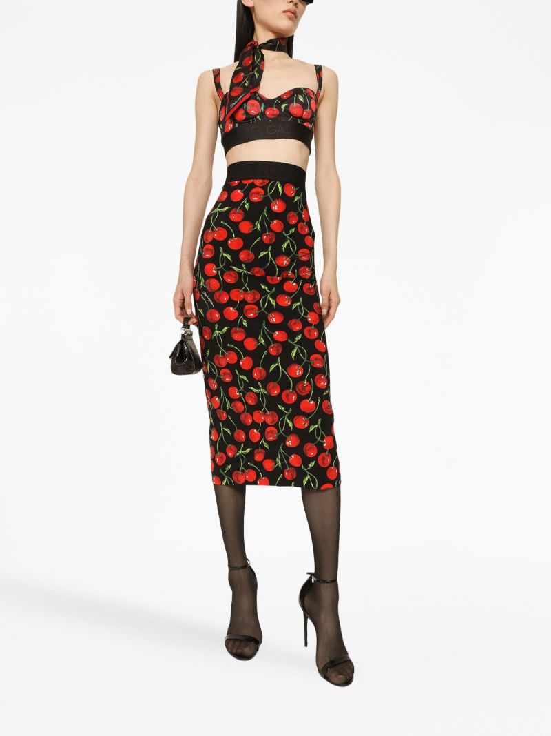 Black Cherry Print Pencil Skirt