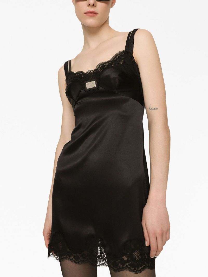 Black Lace-trim Mini Dress