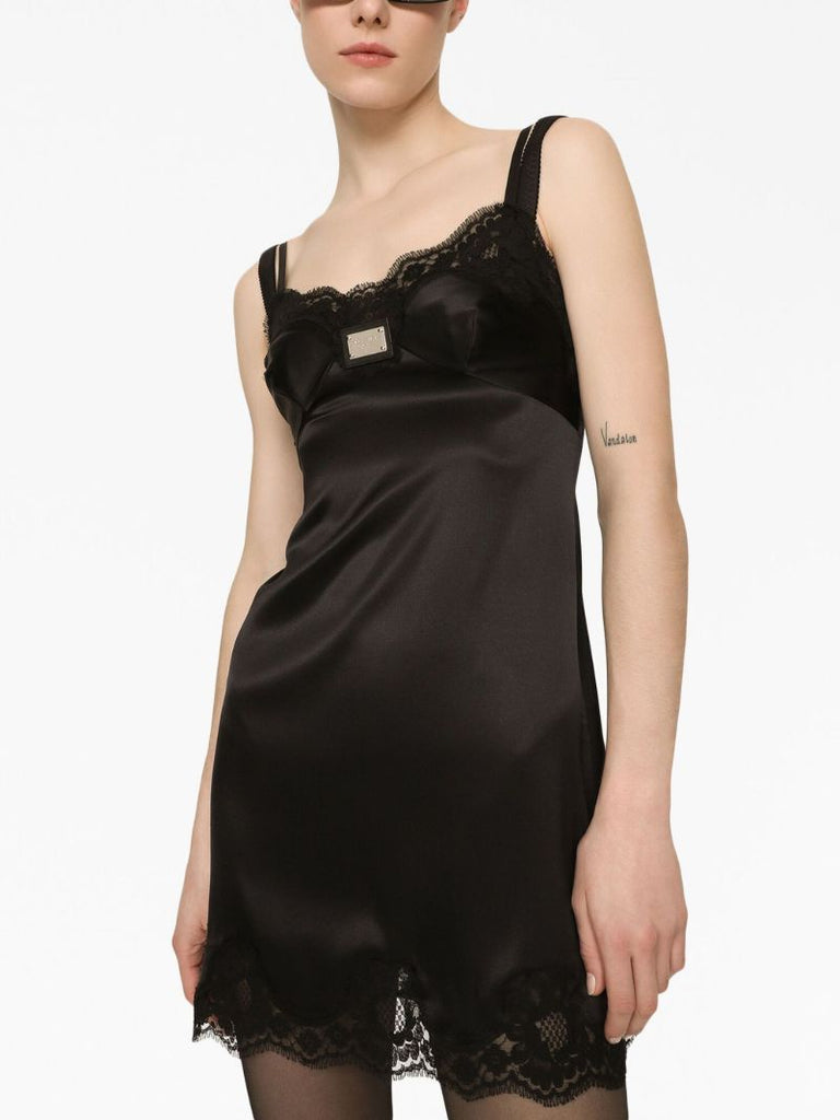 Black Lace-trim Mini Dress