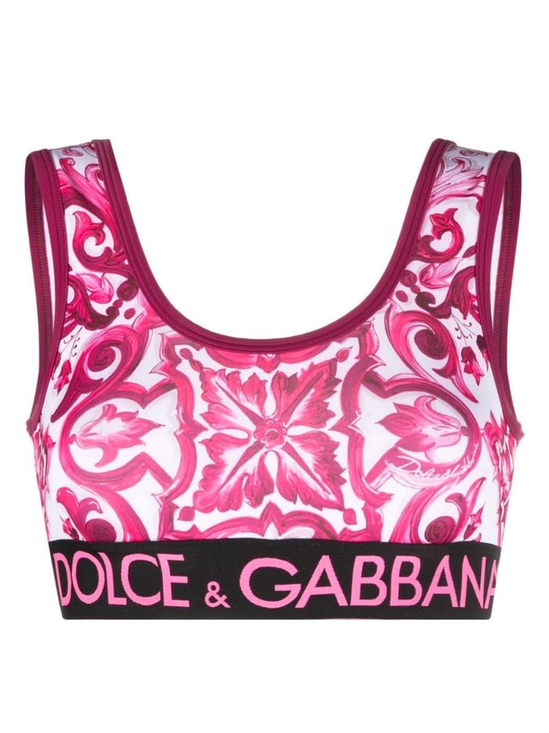 Pink Majolica-print Crop Top