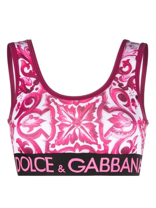 Pink Majolica-print Crop Top